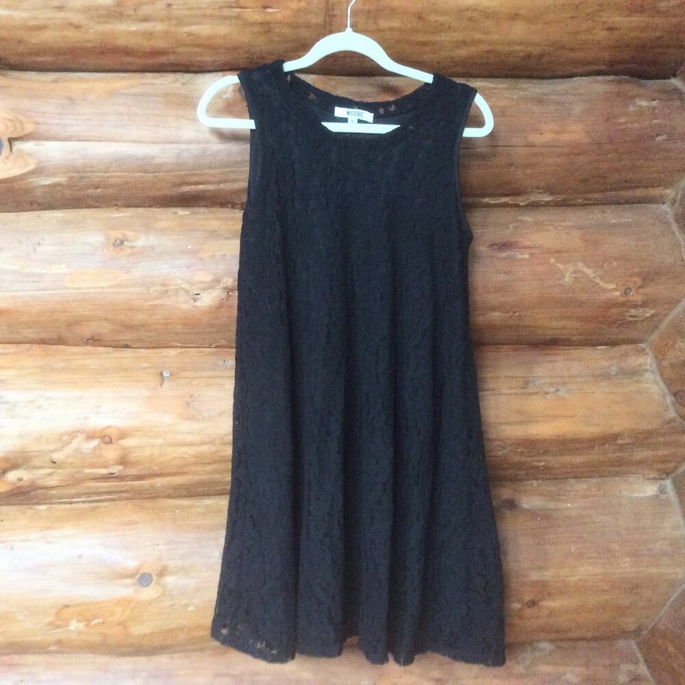 Modbe Black Floral Lace & Semi Sheer Mesh Classic Swing Lined Dress Size Medium